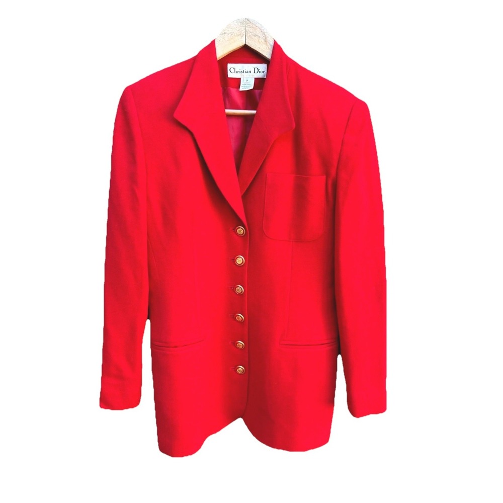 Vintage Christian Dior Single-Breasted Blazer Women's 2 Red USA Made Jacket